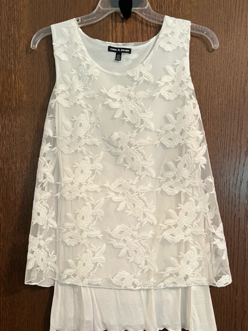 White tee with embroidered overlay